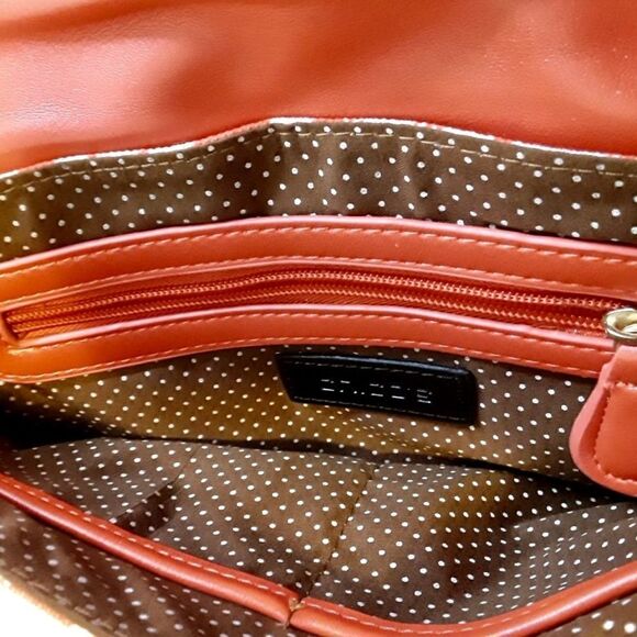 Chico’s coral and white canvas clutch bag with gold chain strap. - Picture 5 of 6